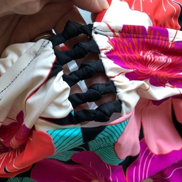 La Blanca Floral Plunge Knot Detail Tankini Top Pink Multicolored Size 4 - Picture 4 of 14